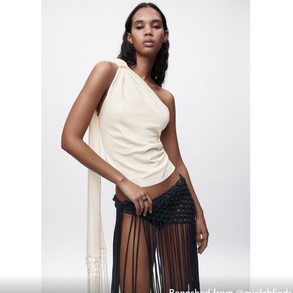 Zara Cream One-Shoulder Top